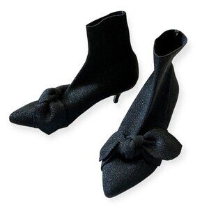 Loeffler Randall Kassidy Stretch Bow Booties,‎ Black/Metallic Knit, 8.5B, New